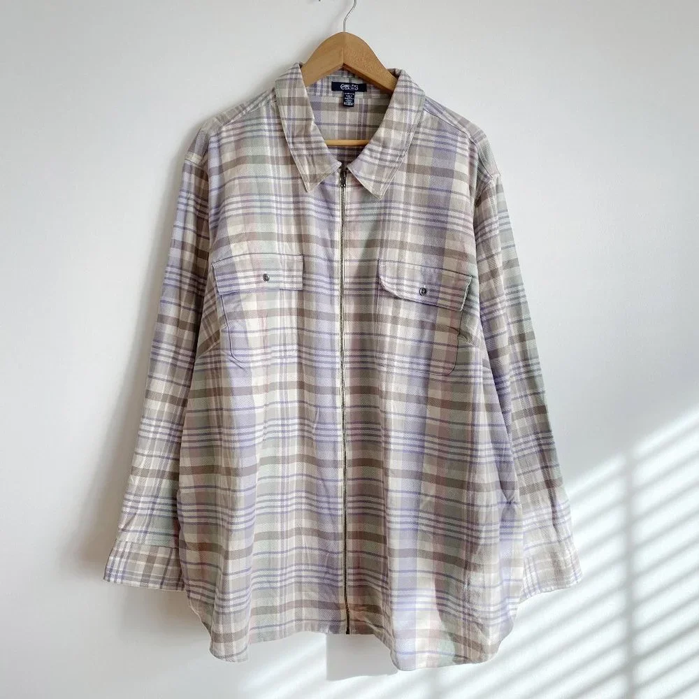 Chaps NWOT Women's Long Sleeve Plaid Shirt, Zip Front, Chest Pockets, Sz 3X